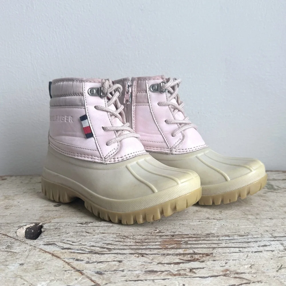 Tommy Hilfiger Kids Pink Cream Duck Boots Winter Snow Shoes Size 13